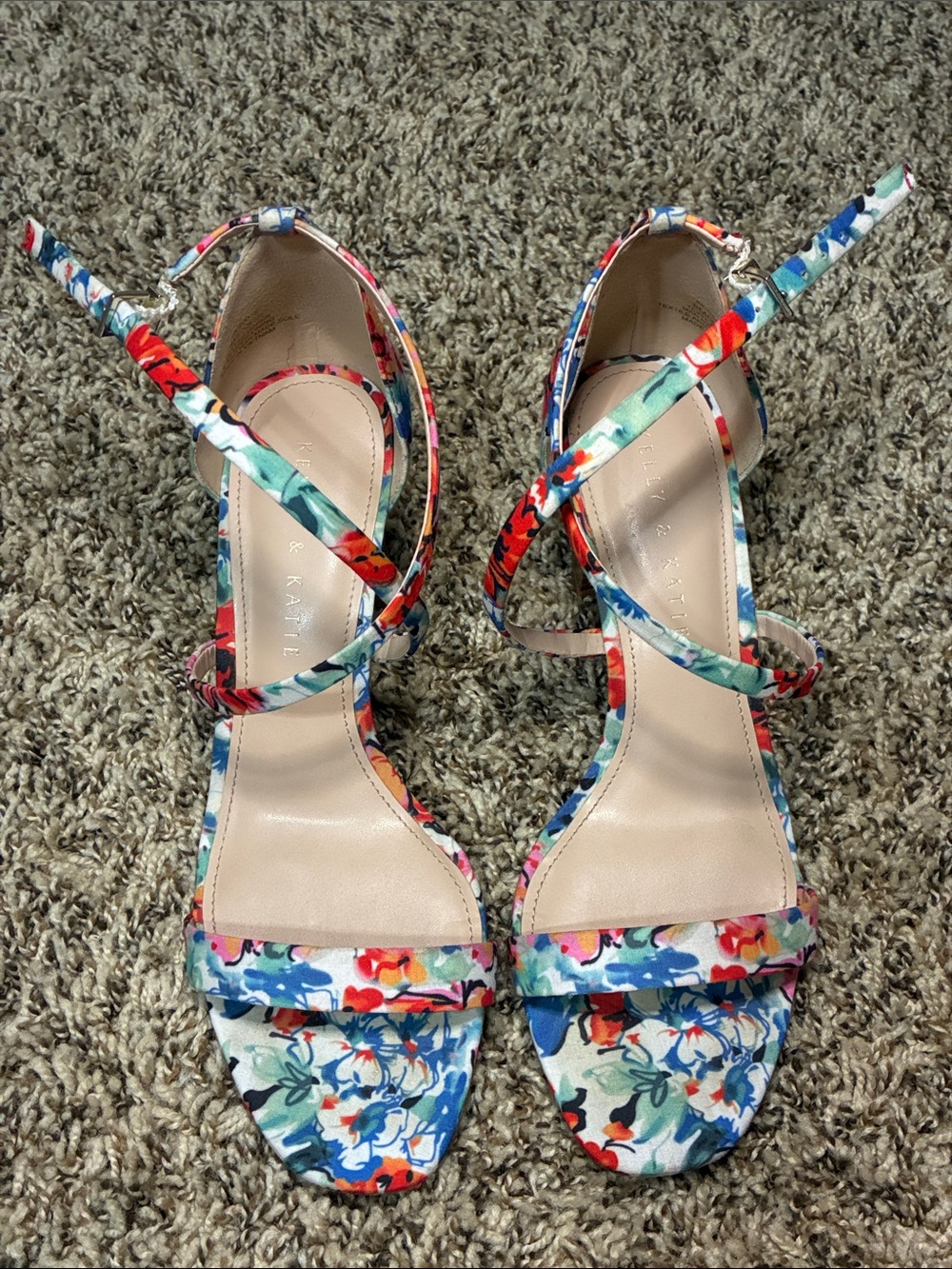 Kelly & Katie Floral Strap Heels - Blue, Red, Green